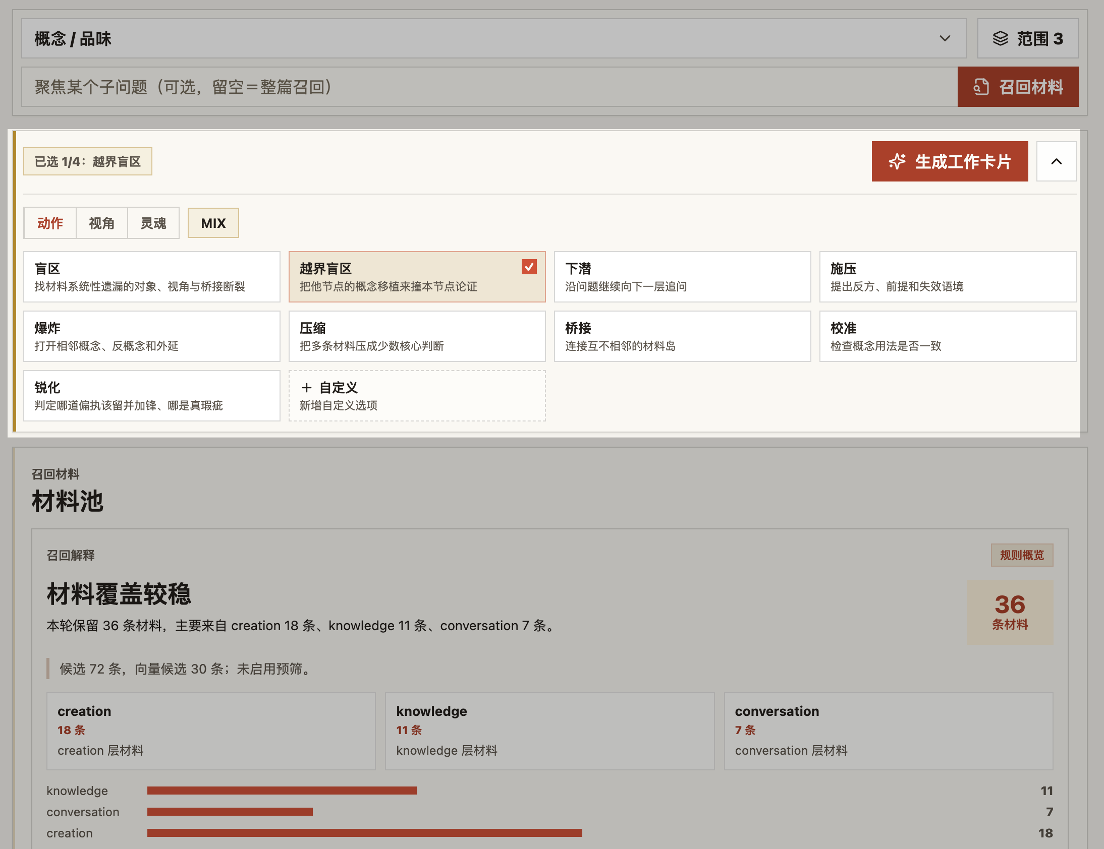 找盲区、施压、往深处挖、磨利偏见——这些是动作;换一门学科的眼光,或借一位思想家的思路——同一个主题,能反复换角度重看。