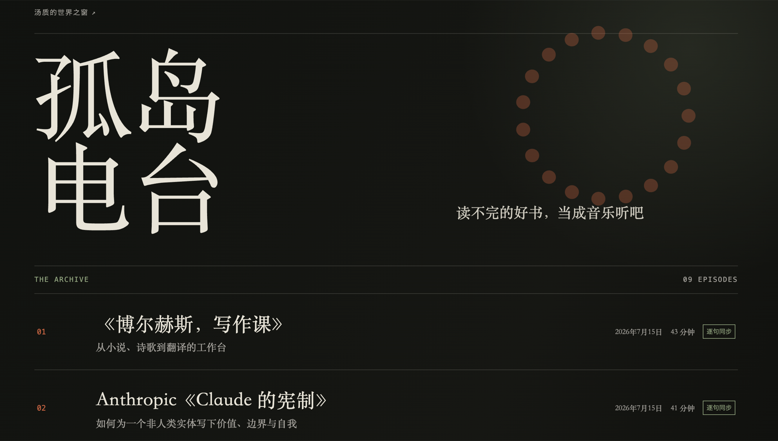 孤岛电台:节目档案:每一集一本书,按时间排开。